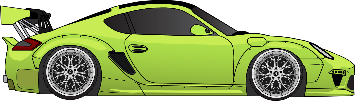 Acid green Porsche Pandem Cayman sticker drawing 